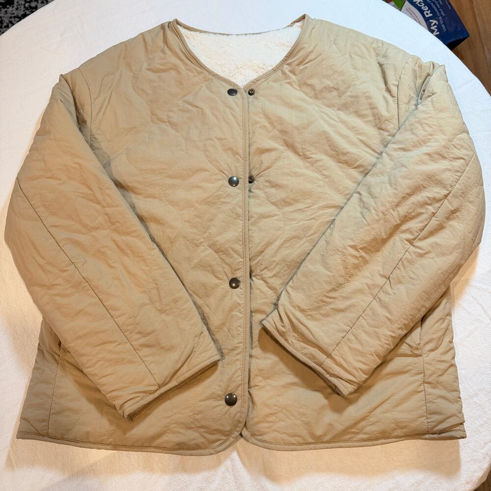 Uniqlo Double Sided Quilted Taupe and Fleece Faux Fur Jacket Coat